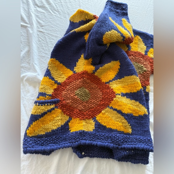VINTAGE Express Tricot Sunflower Sweater granny bohemian eclectic grandpa boho - Picture 13 of 16